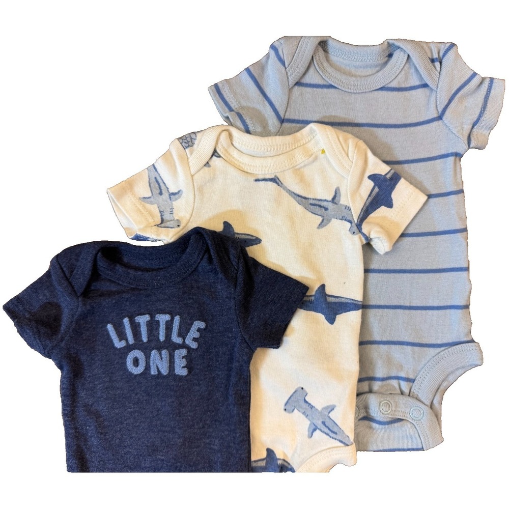 Baby Boy Preemie Bodysuits Short Sleeved Tee Shirts Clothes Lot Shark Little One